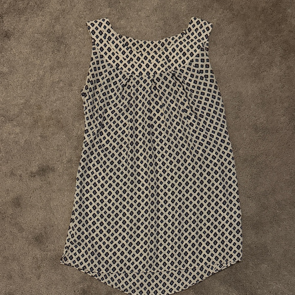 CAbi Black, Blue, & Cream Geometric sleeveless layering top - Size Medium